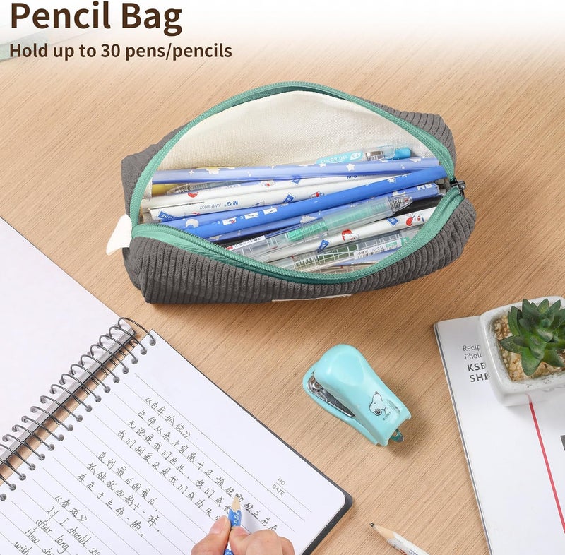 Purbert Pencil Bag Pen Case, Soft Corduroy Small Pencil Pouch Organizer with Zipper, Cute Pencil Case Pouch Stationery for Girls and Boys – Grey - Image 5